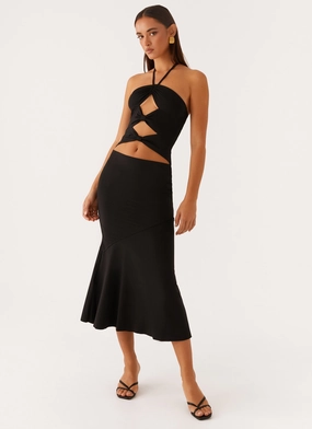 Zena Halterneck Midi Dress - Black Fresh Tones Evening Vibe