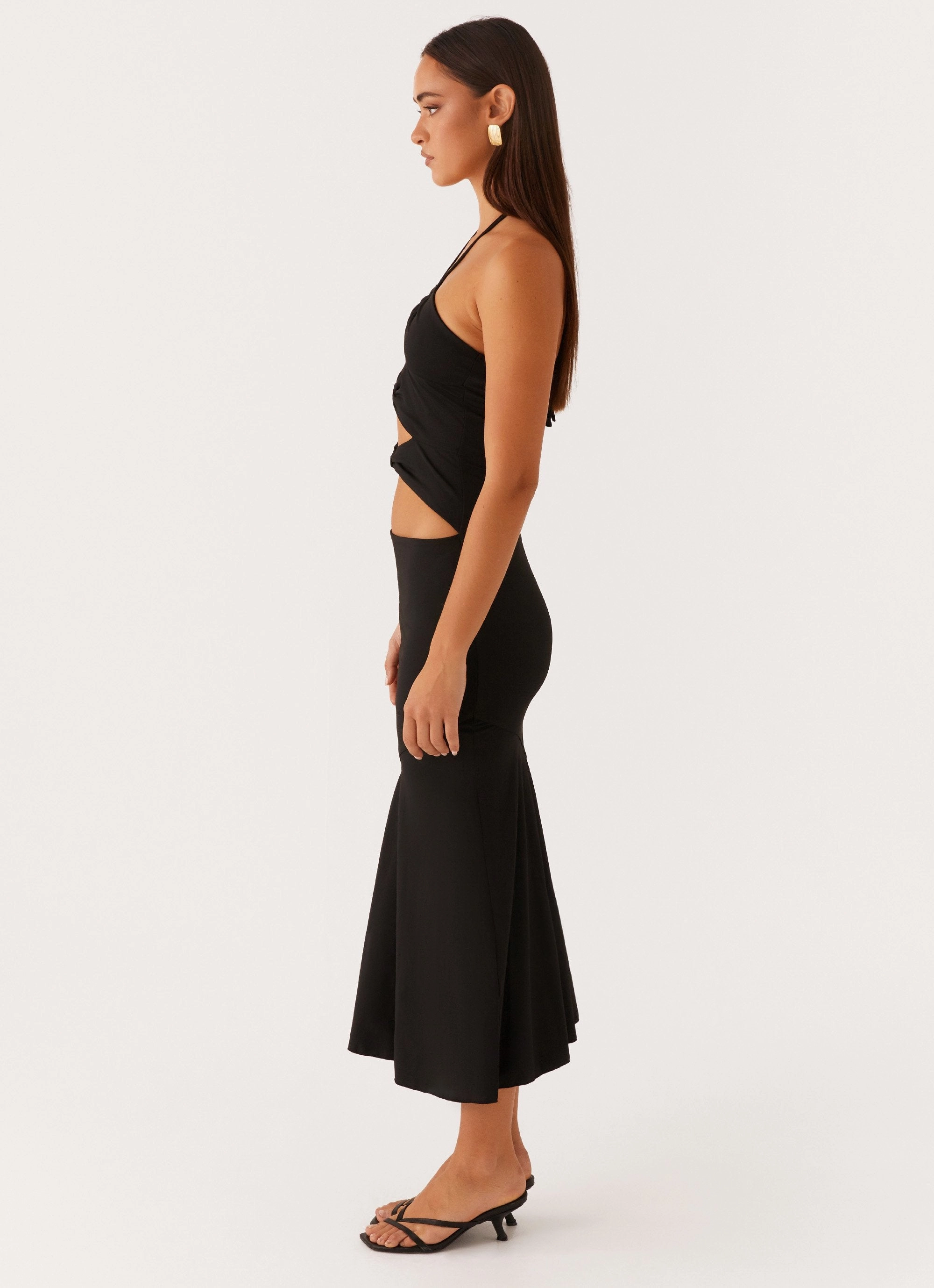 Fall Piece Removable-Straps Zena Halterneck Midi Dress - Black