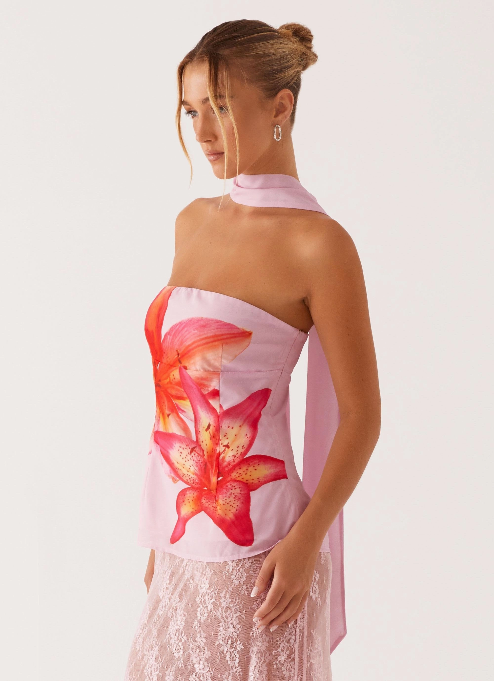 Blaise Scarf Top - Pink Floral BreathableMeshPanels