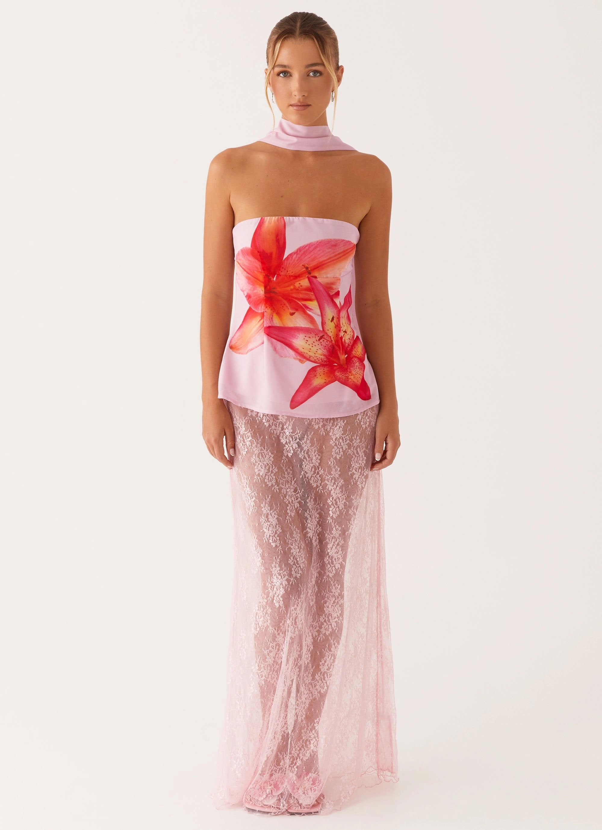 Blaise Scarf Top - Pink Floral ReinforcedShoulderConstruction