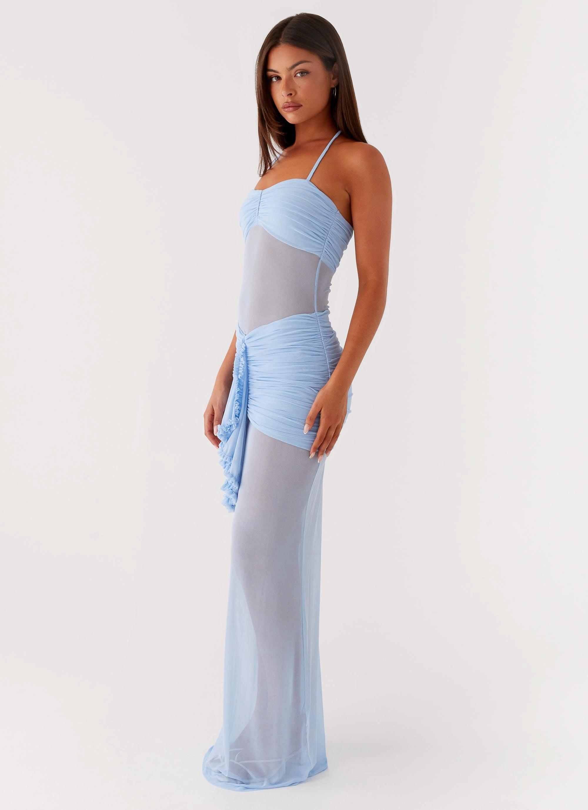 Lily Halter Maxi Dress - Blue polka-dot Artistic Vibe