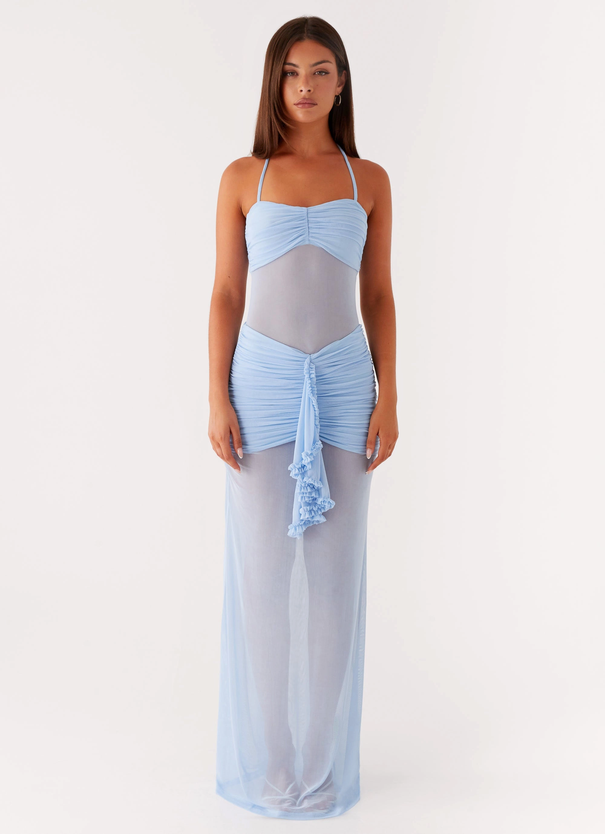 Lily Halter Maxi Dress - Blue Casual Waist