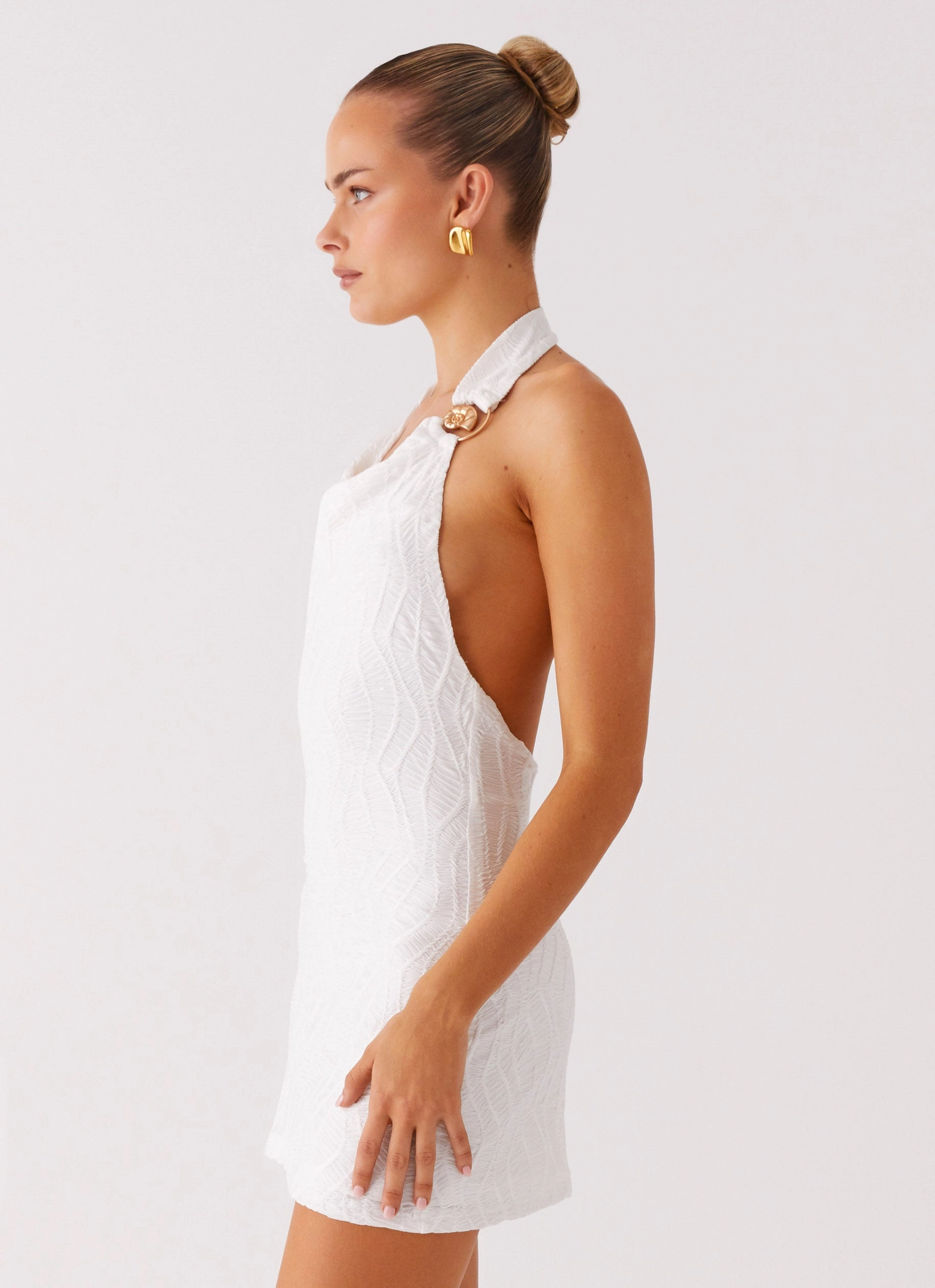 Love Line Halter Mini Dress - White Sophisticated Line Festival-Ready