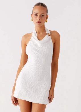 A-Line Street Elegance Love Line Halter Mini Dress - White