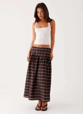 Denim finish Durable Comfort Quiet Places Midi Skirt - Chocolate Check