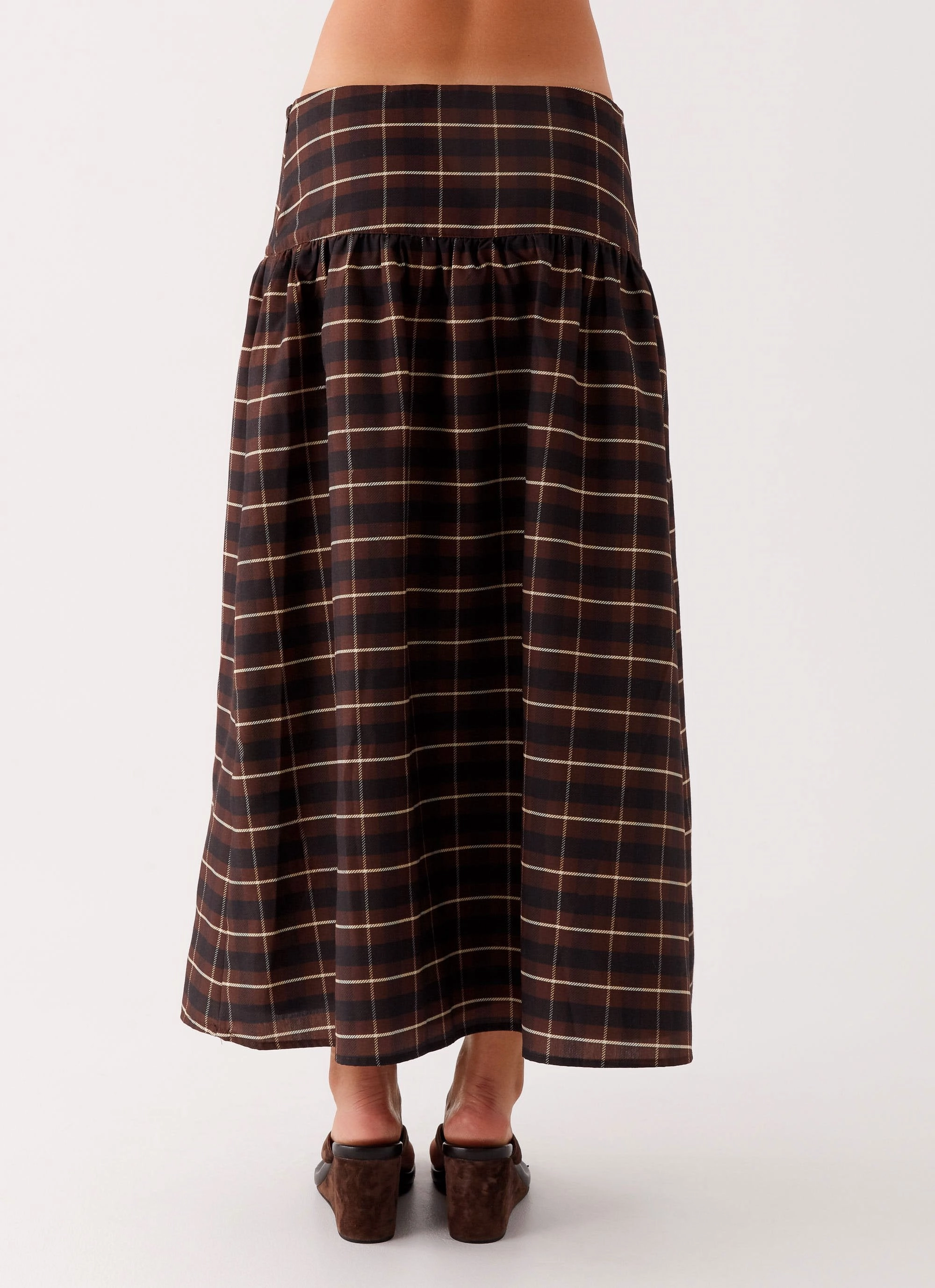 Quiet Places Midi Skirt - Chocolate Check Formal Look