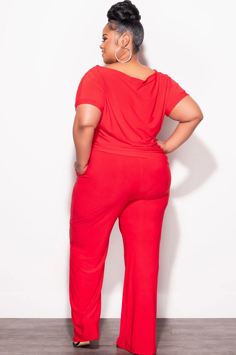 ExpandableSidePanels Final Sale Plus Size 2pc Top and Pants Set in Red