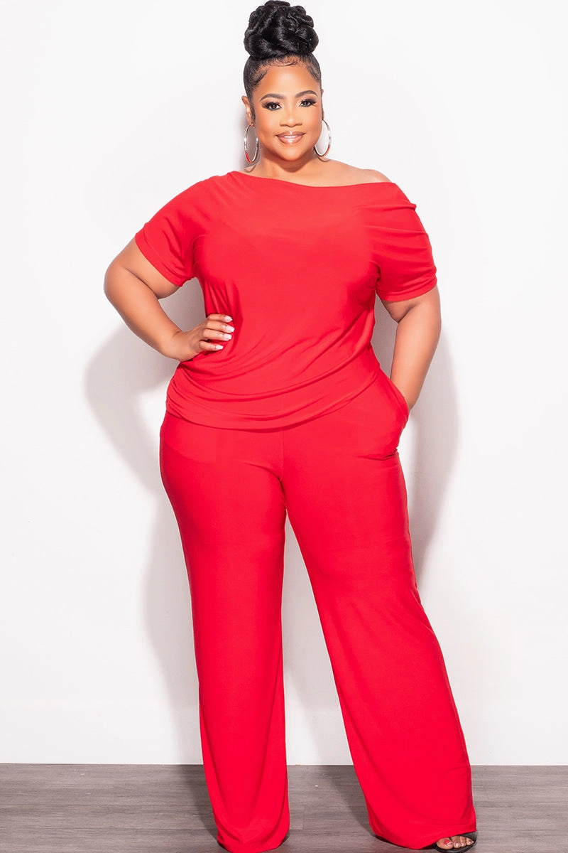 Final Sale Plus Size 2pc Top and Pants Set in Red No Ride