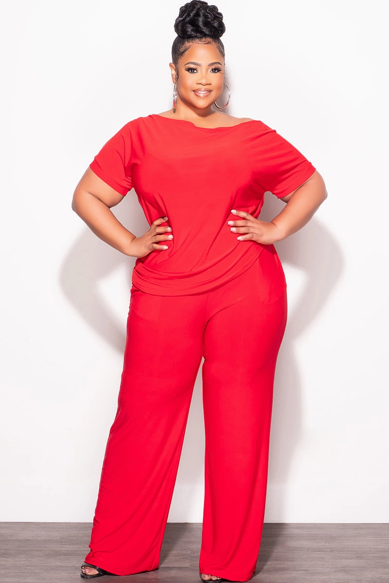 Final Sale Plus Size 2pc Top and Pants Set in Red Active Design Wear AntiSlipWaistband