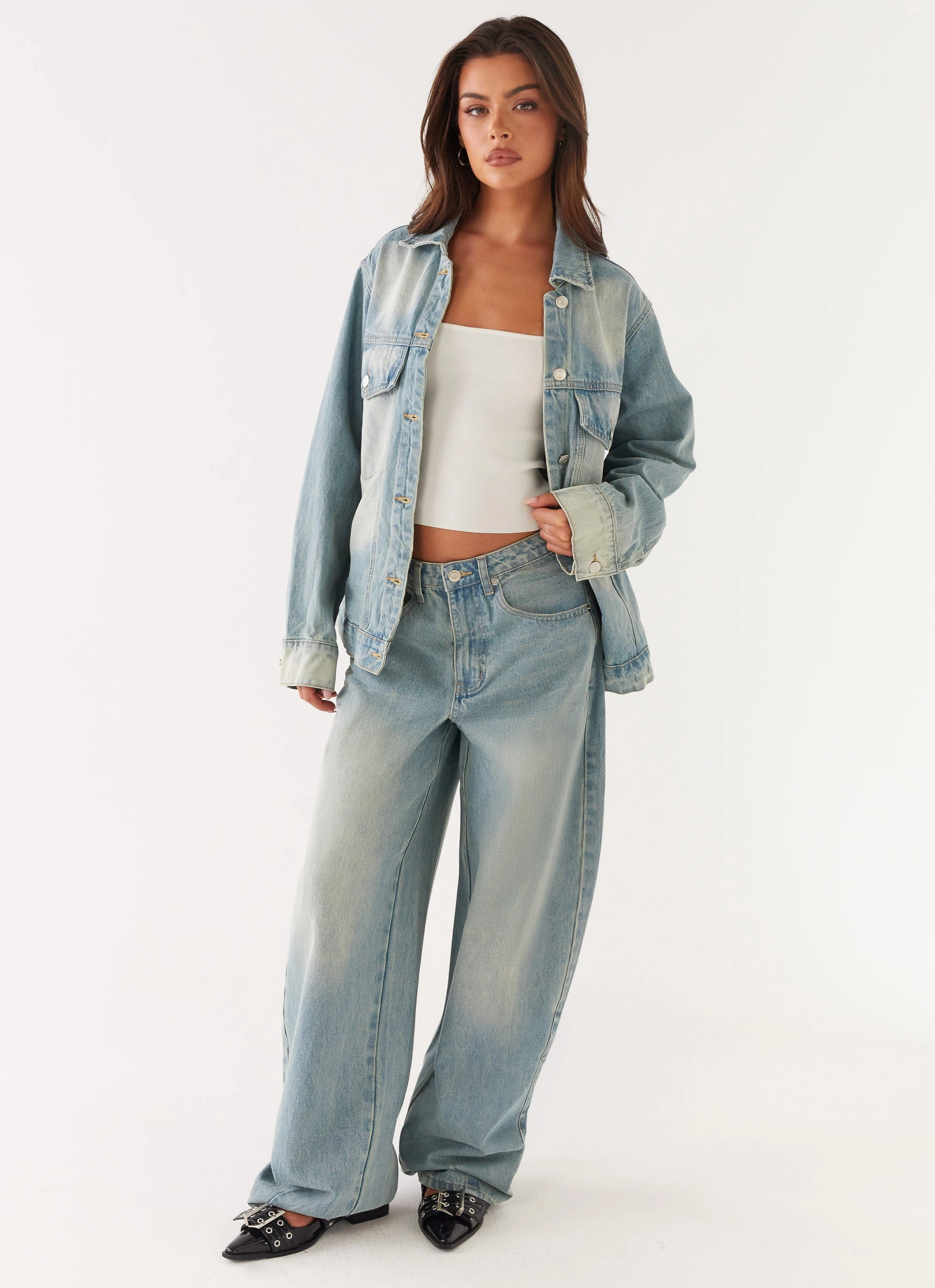 Maxwell Baggy Jeans - Washed Blue Everyday Comfort Hidden Zip Pockets