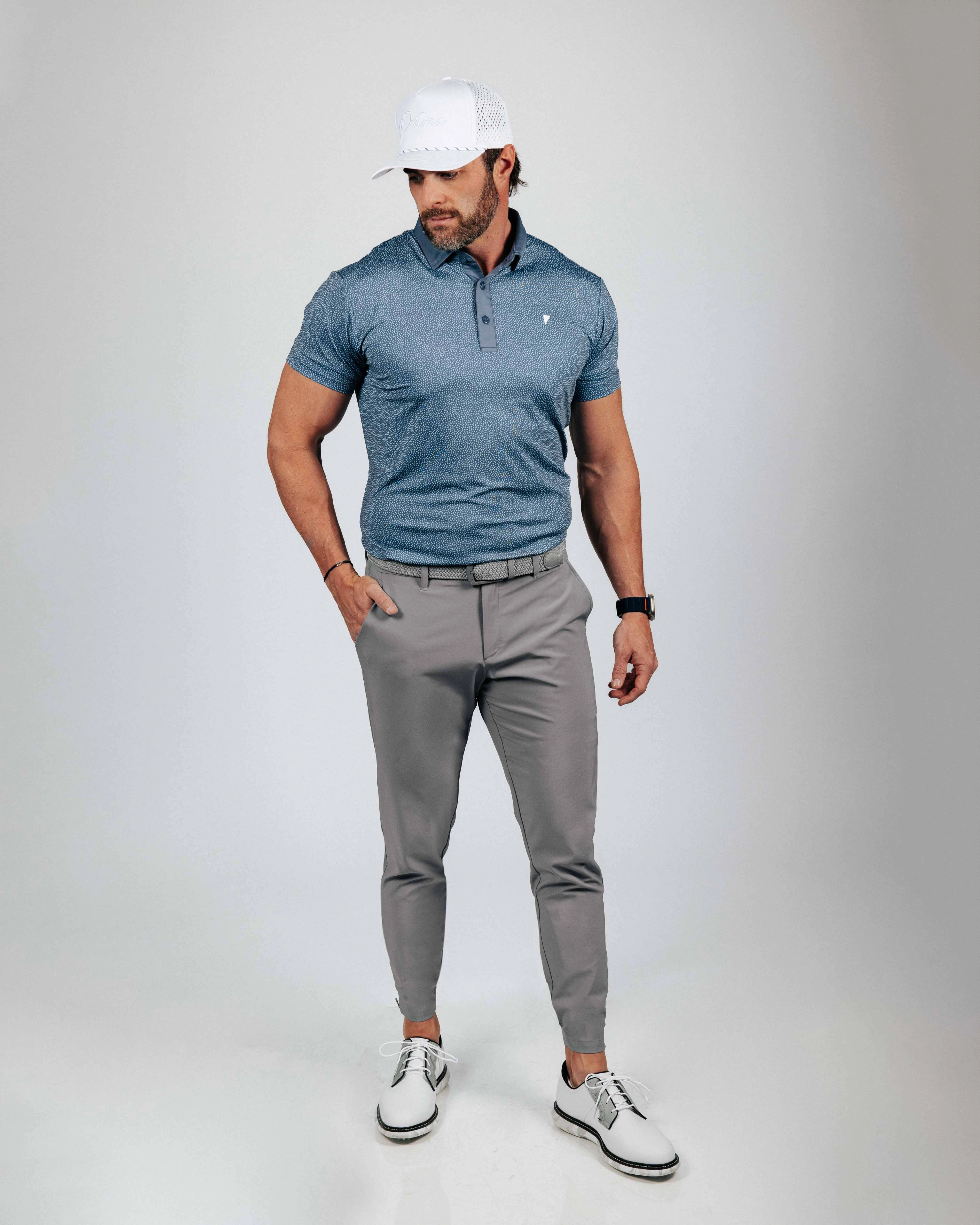 Dusty Blue Pebble Classic Polo Layered Neckline Casual Style