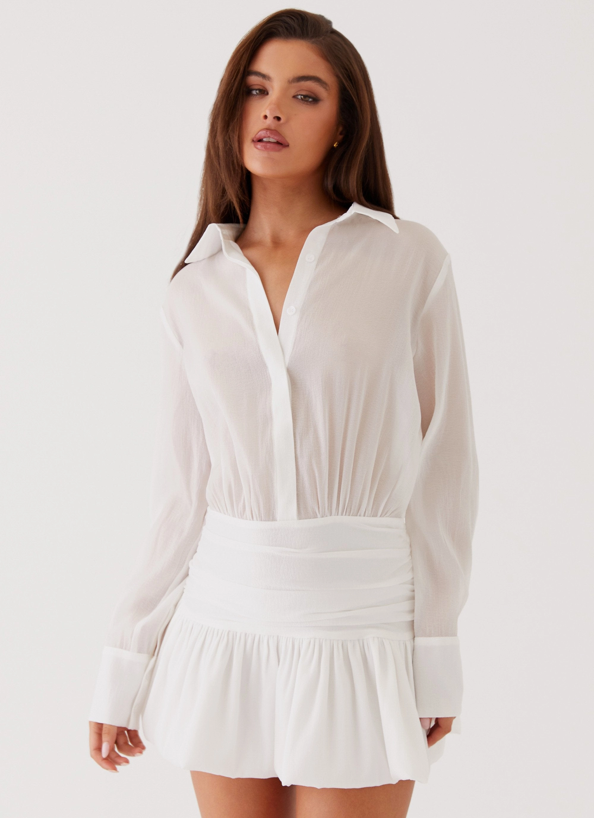 Japan Cool Rae Long Sleeve Shirt Dress - White