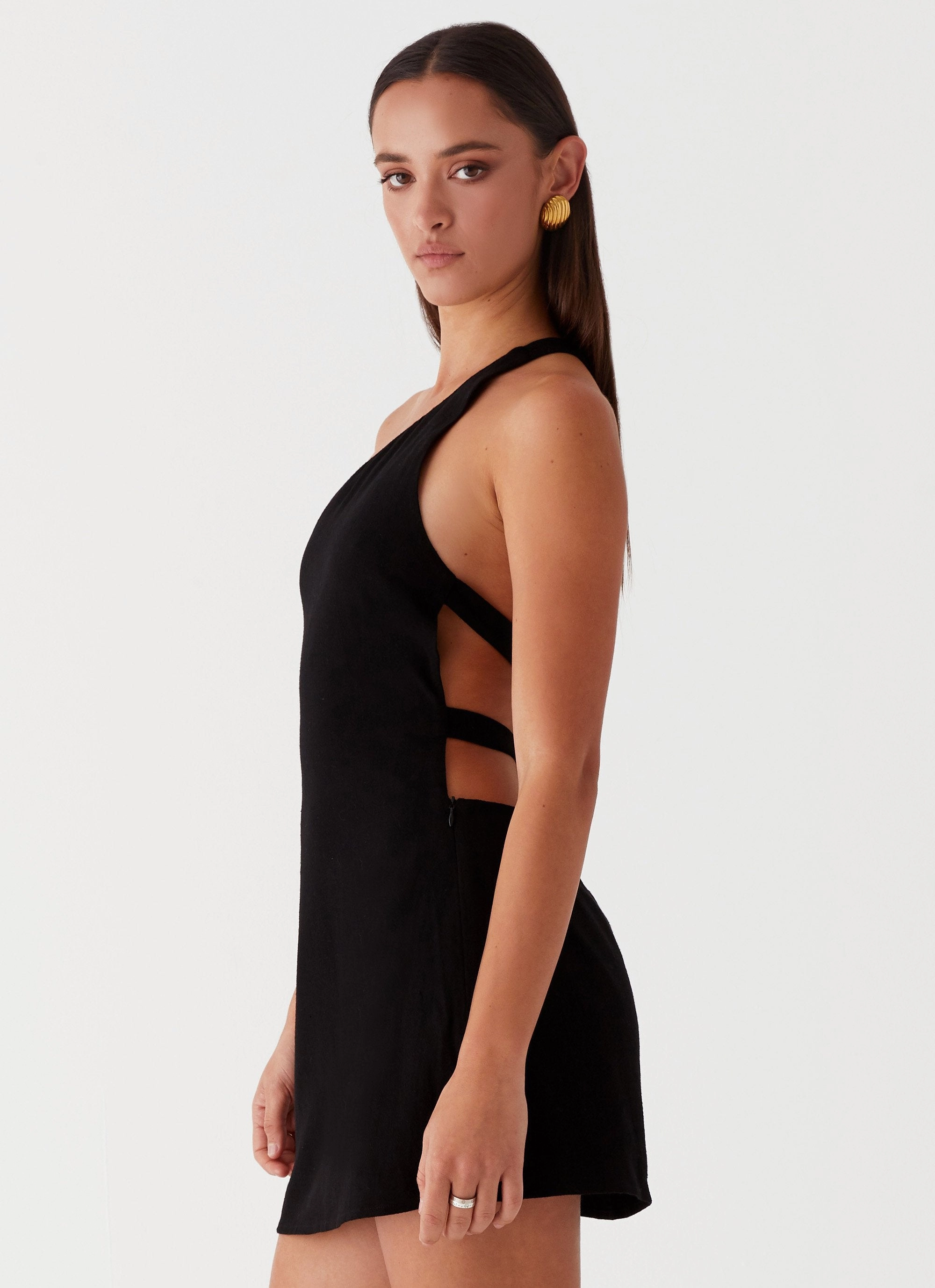 Pure Lines Pleated-Skirt Emilee Tie Back Mini Dress - Black