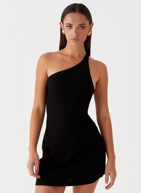 Side Slit Emilee Tie Back Mini Dress - Black
