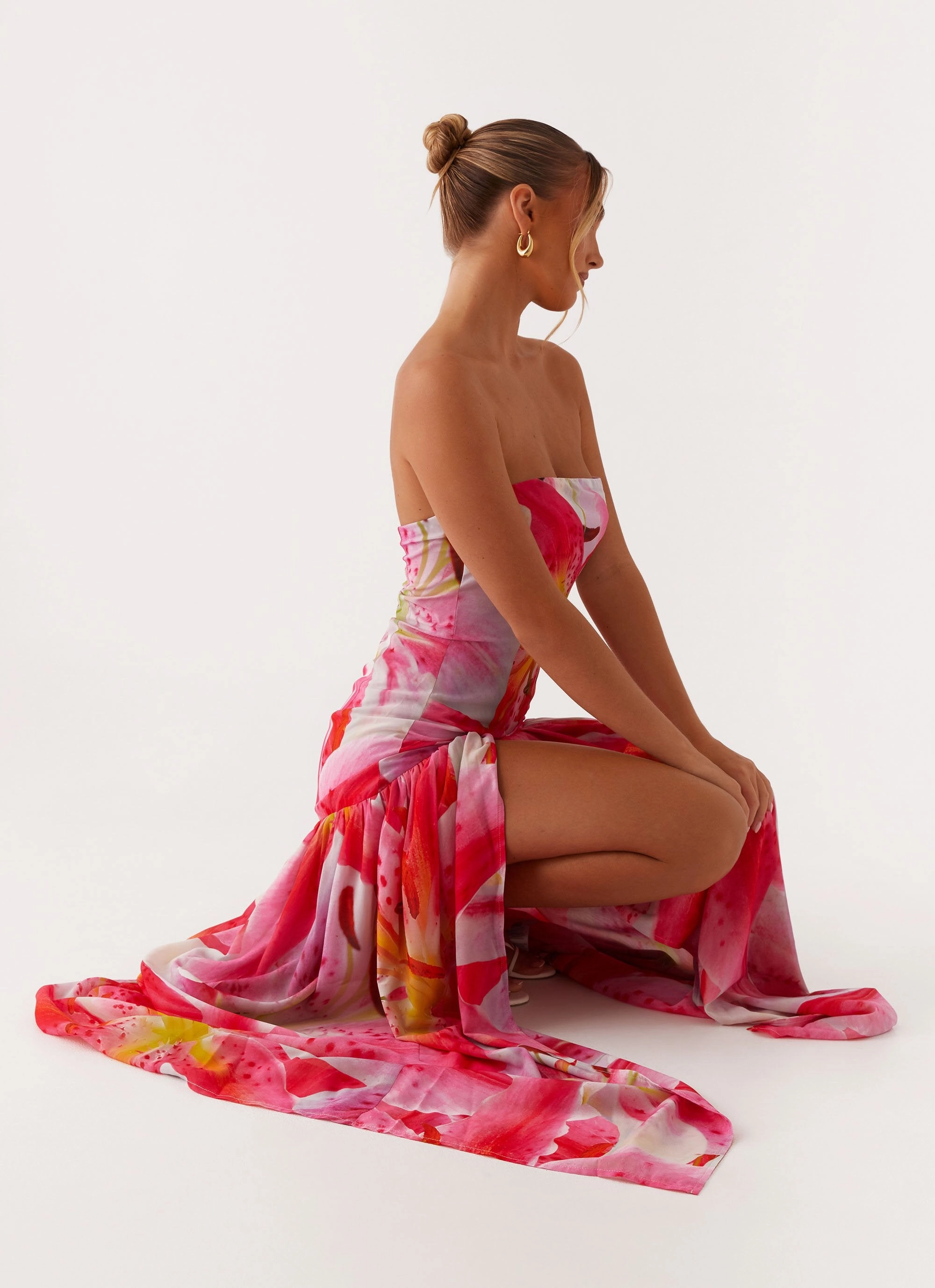 Fit Base Lounge Cut Eden Strapless Maxi Dress - White Pink Lilly