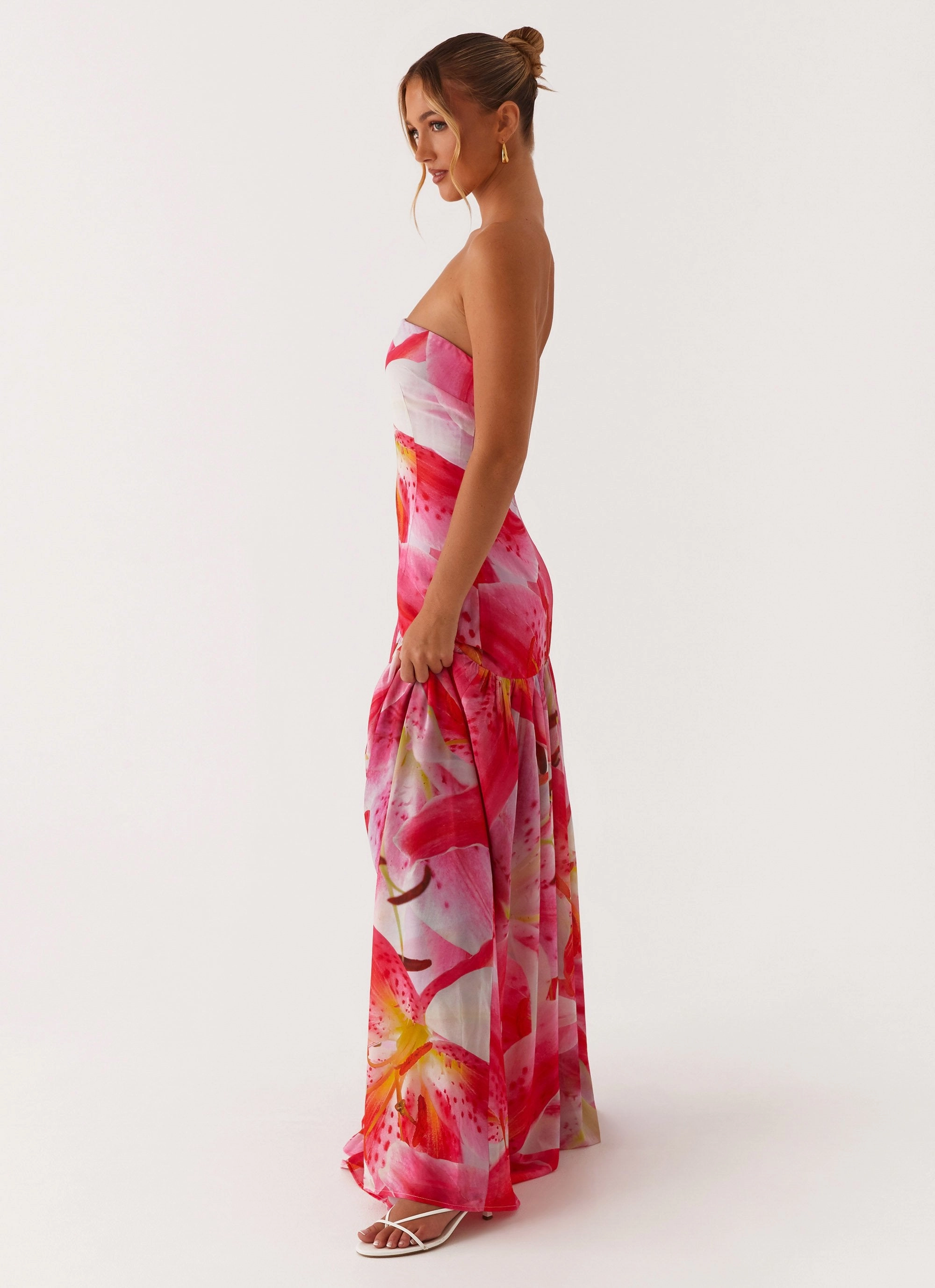Eden Strapless Maxi Dress - White Pink Lilly Timeless Layer