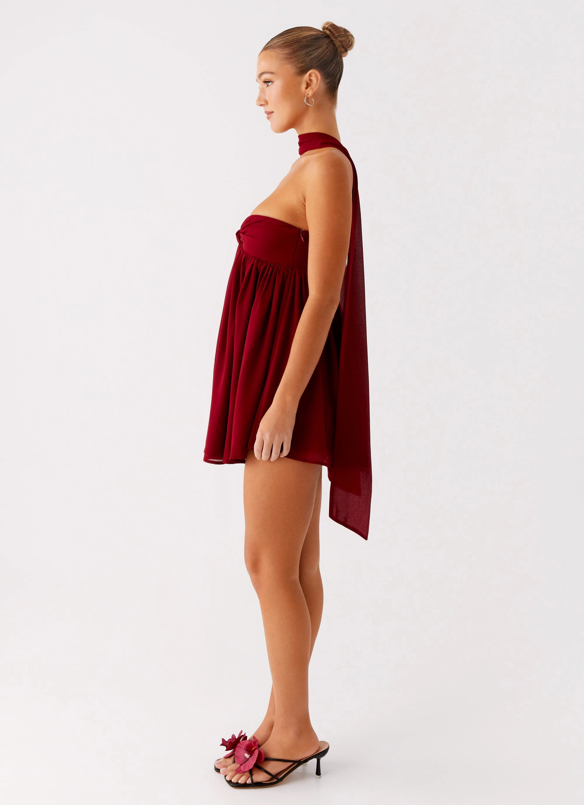 Ruffle Hem Saturn Mini Dress - Maroon