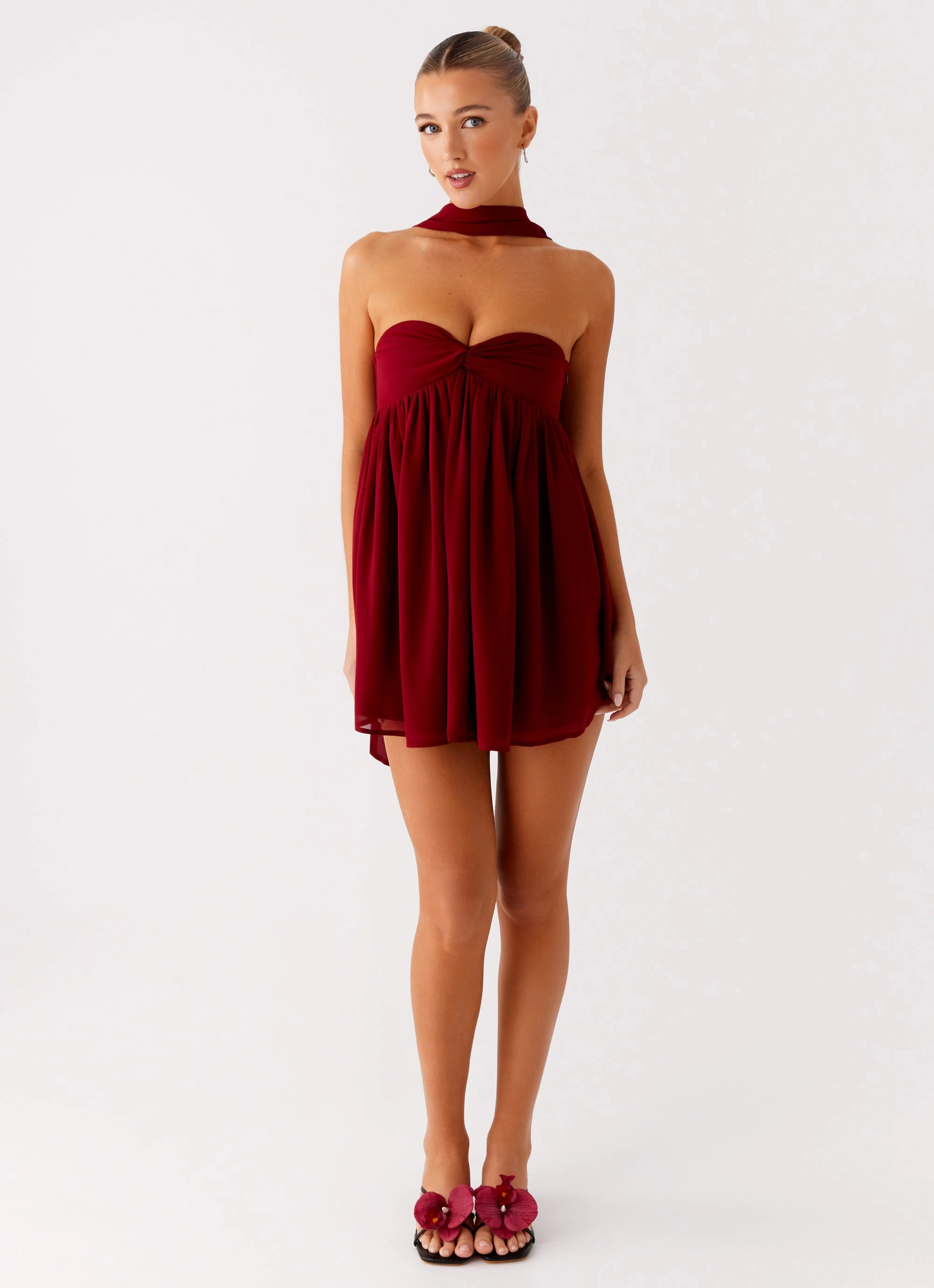 Moment Light Lace-Trim Saturn Mini Dress - Maroon