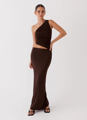 Seranella One Shoulder Maxi Dress - Chocolate Light and breezy summer dress