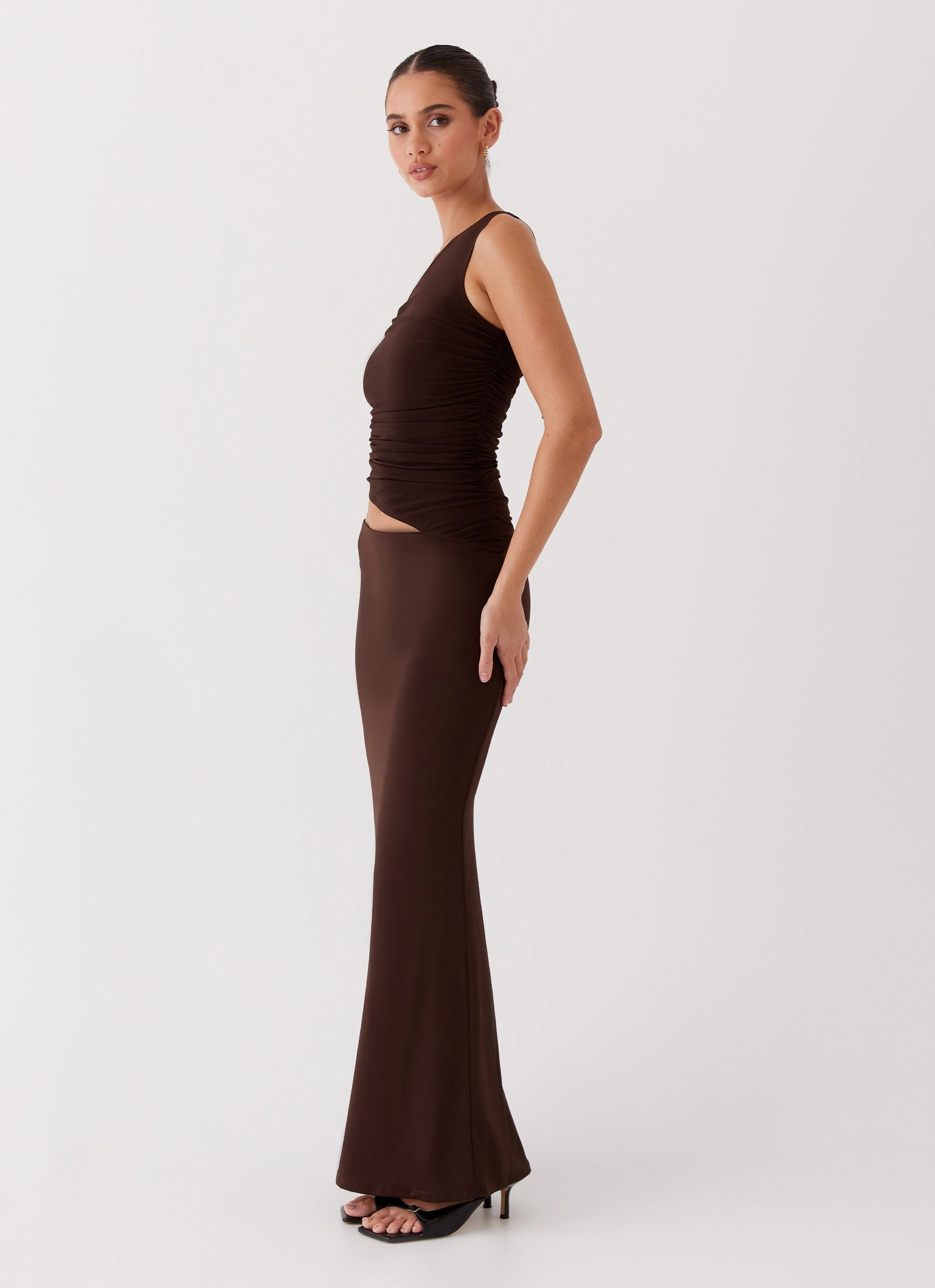 Seranella One Shoulder Maxi Dress - Chocolate Vintage Style