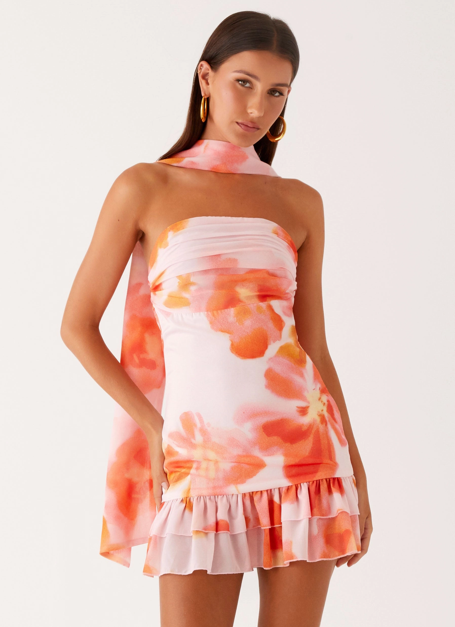 Chill Style Manon Scarf Mini Dress - Blushing Blossom