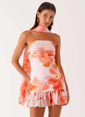 Chill Style Manon Scarf Mini Dress - Blushing Blossom