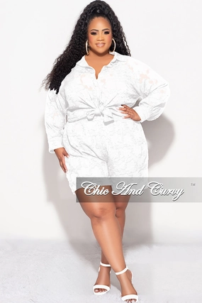 Soft Feel Final Sale Plus Size 2pc Collar Button Up Top And Short Set In White