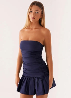 Soft Shape Chic Vibe Carmel Mini Dress - Navy