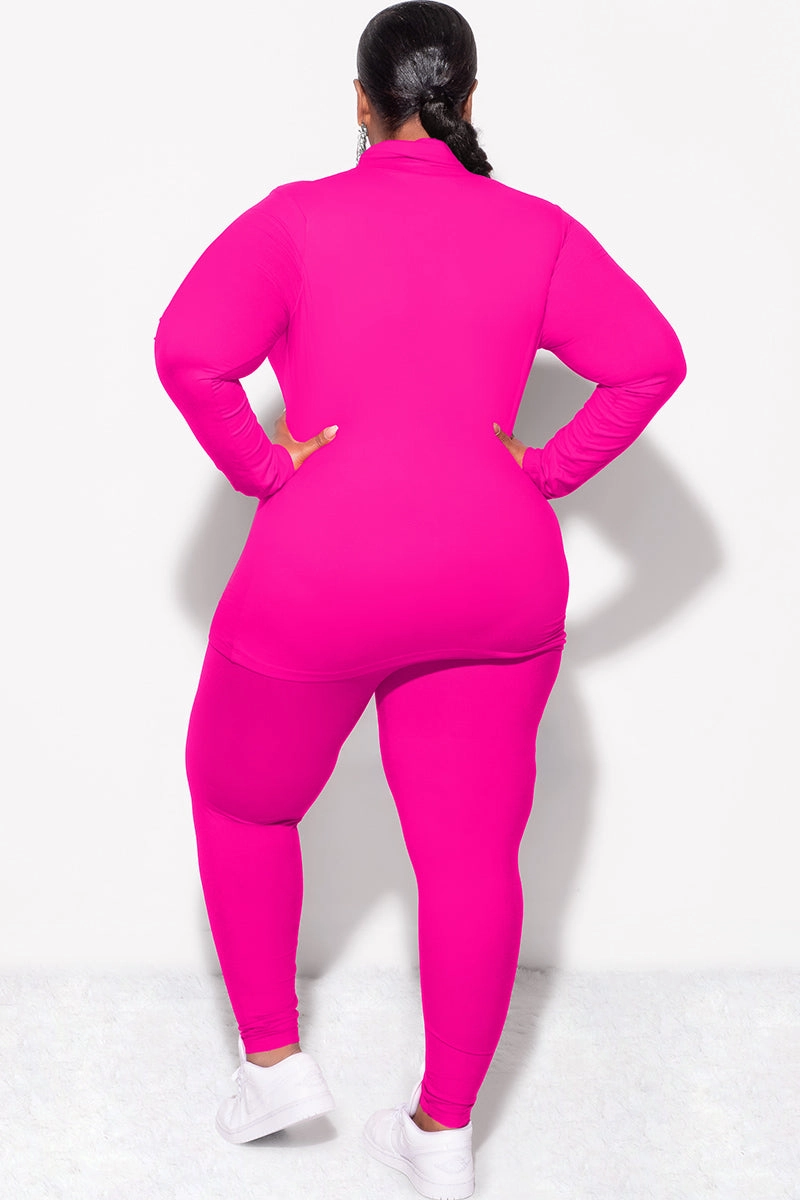 Final Sale Plus Size 2pc Set Turtleneck & Legging in Fuchsia Pink Comfortable Movement