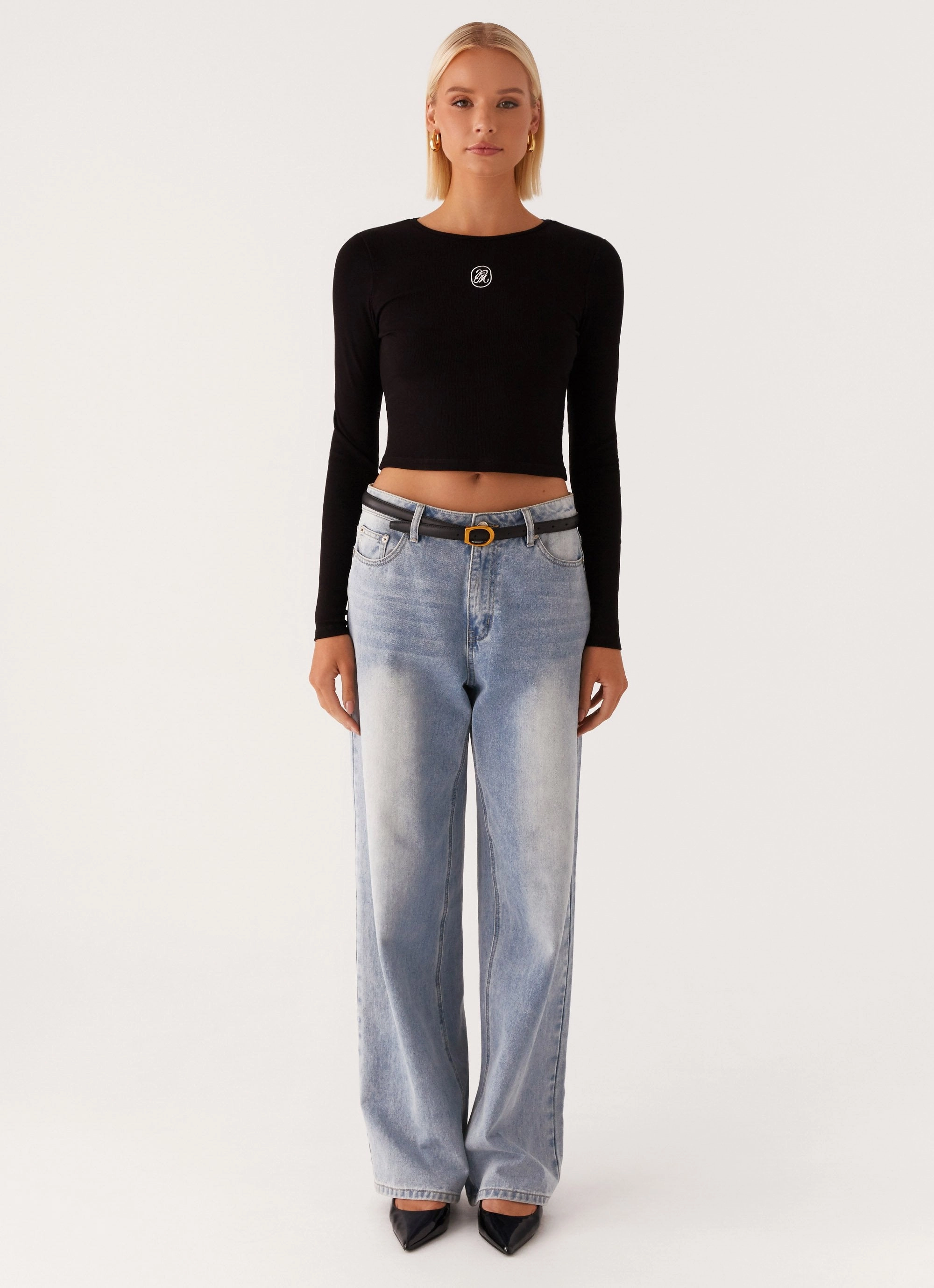 Signature Monogram Long Sleeve Tee - Black Circular Knit Technique