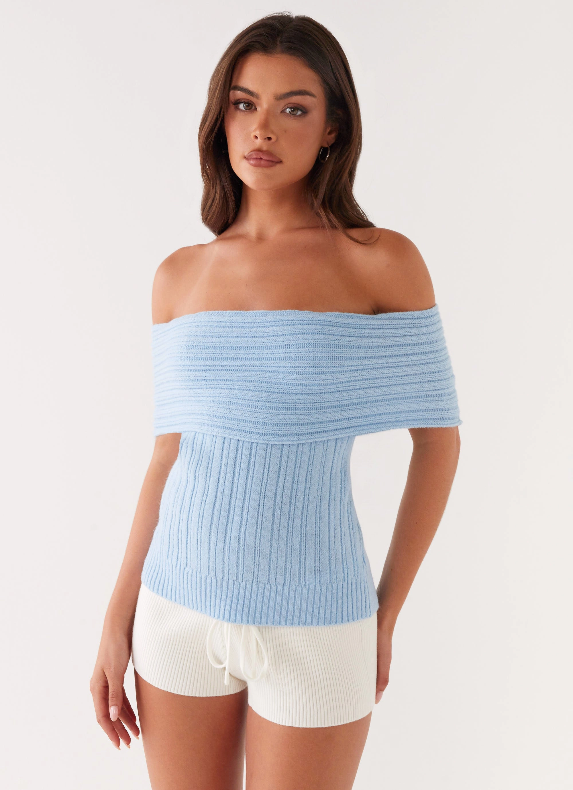 Rosen Knit Top - Blue Contrast Stitch Detailing