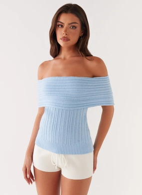 Rosen Knit Top - Blue Contrast Stitch Detailing