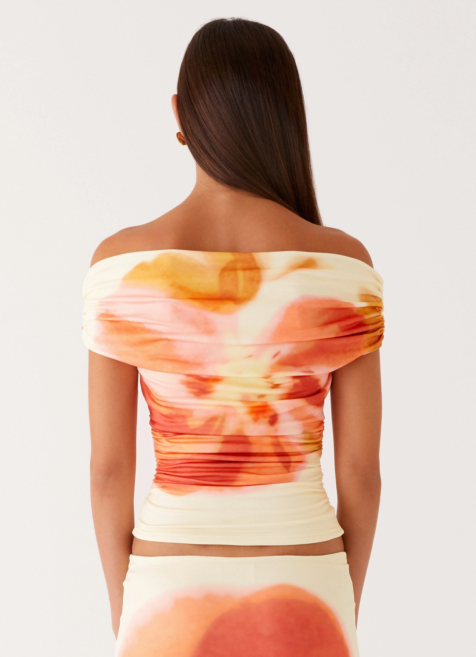 High Collar Option Elasticized Waistband Moka Off Shoulder Top - Mimosa Blossom