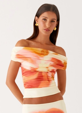 Moka Off Shoulder Top - Mimosa Blossom Elasticated Trim