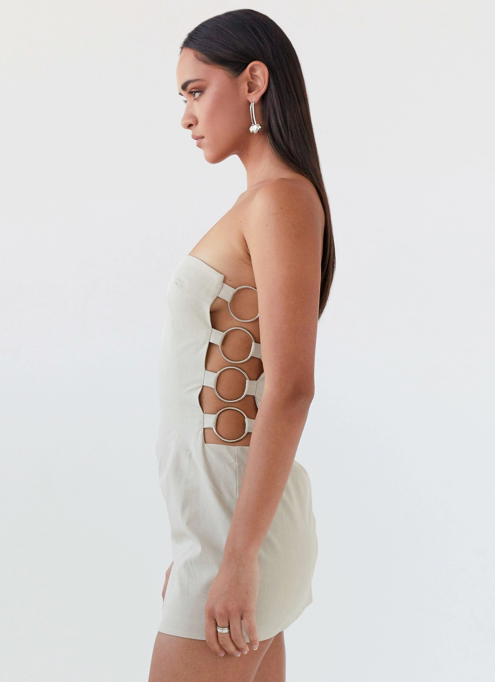 Conceited Strapless Mini Dress - Sand Pleat Breeze City Ready
