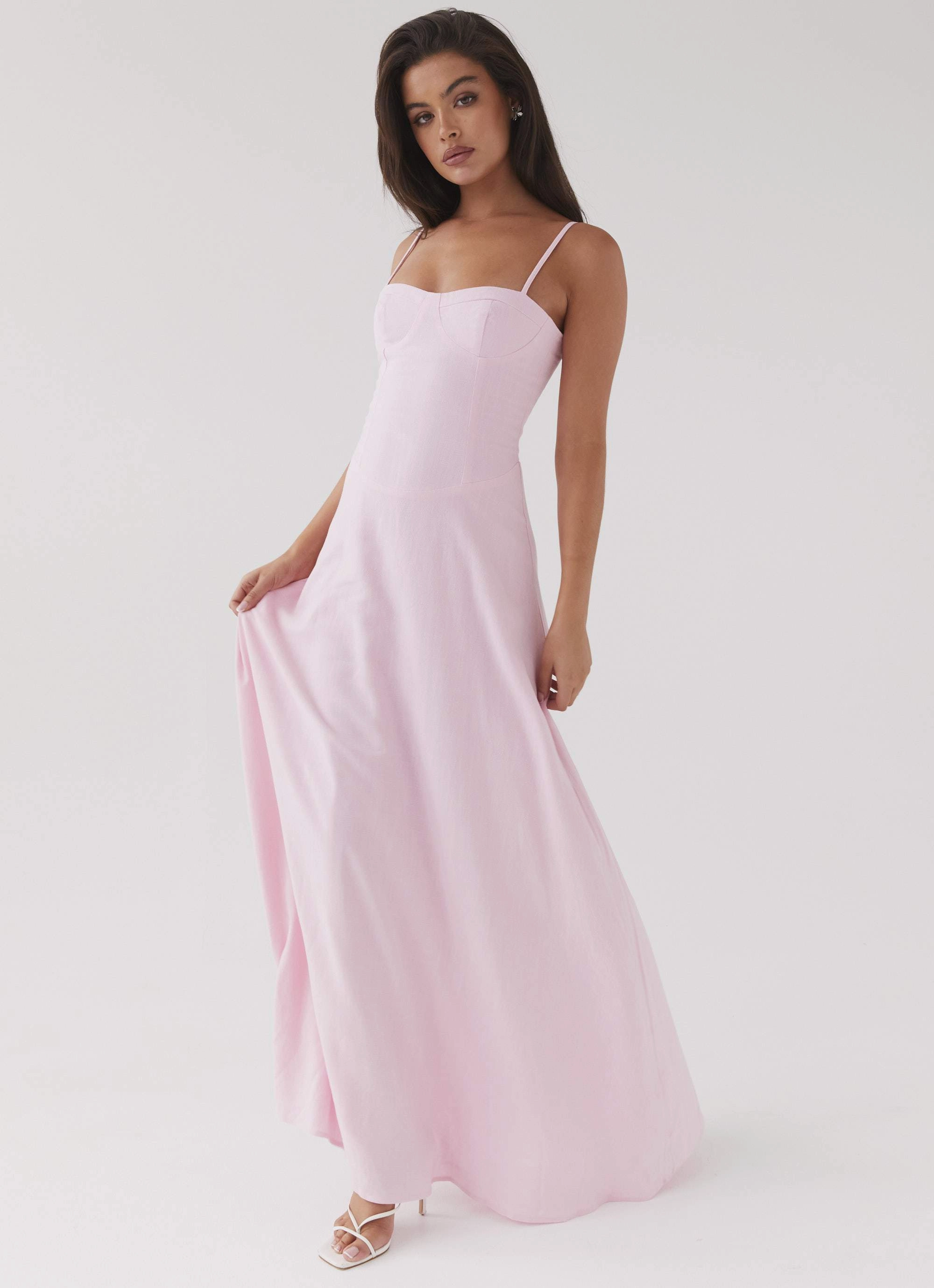 Chic Silhouette Angelina Linen Maxi Dress - Pink Petal