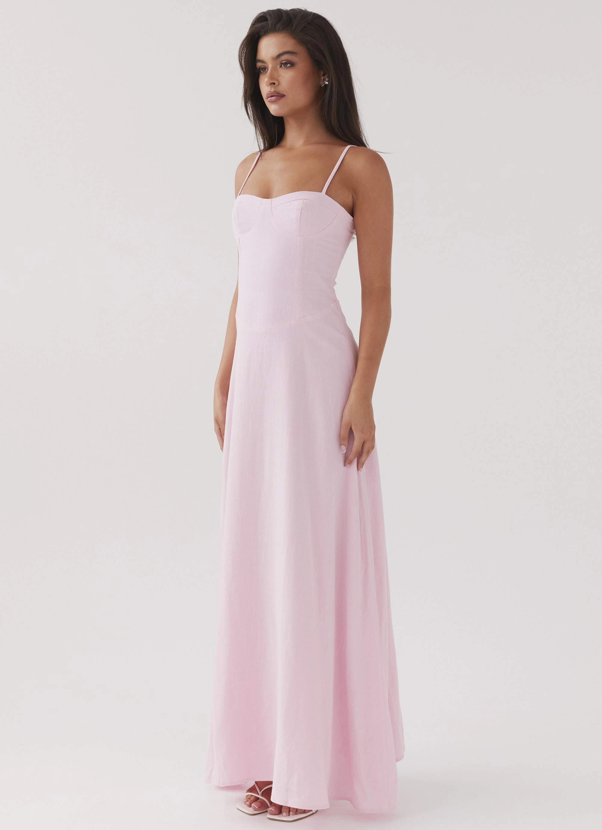Angelina Linen Maxi Dress - Pink Petal Tailored Cut Formal Aura
