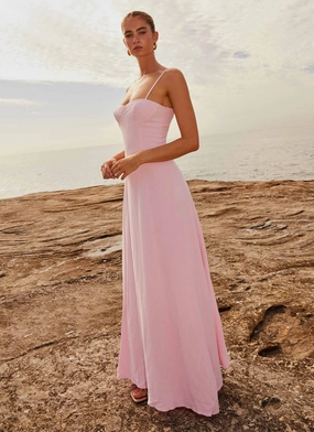 Fluid movement Easy Match Angelina Linen Maxi Dress - Pink Petal