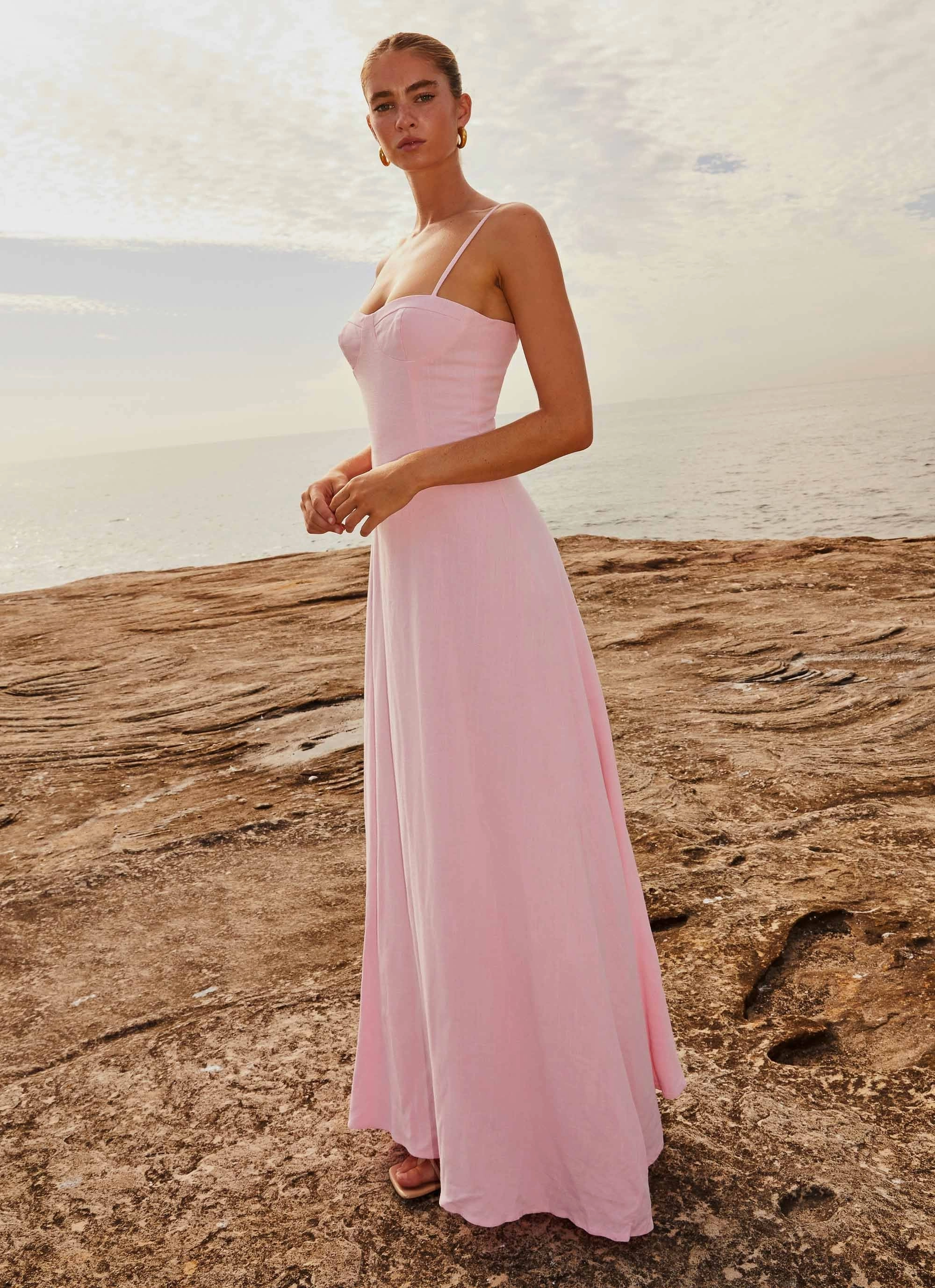 Fluid movement Easy Match Angelina Linen Maxi Dress - Pink Petal