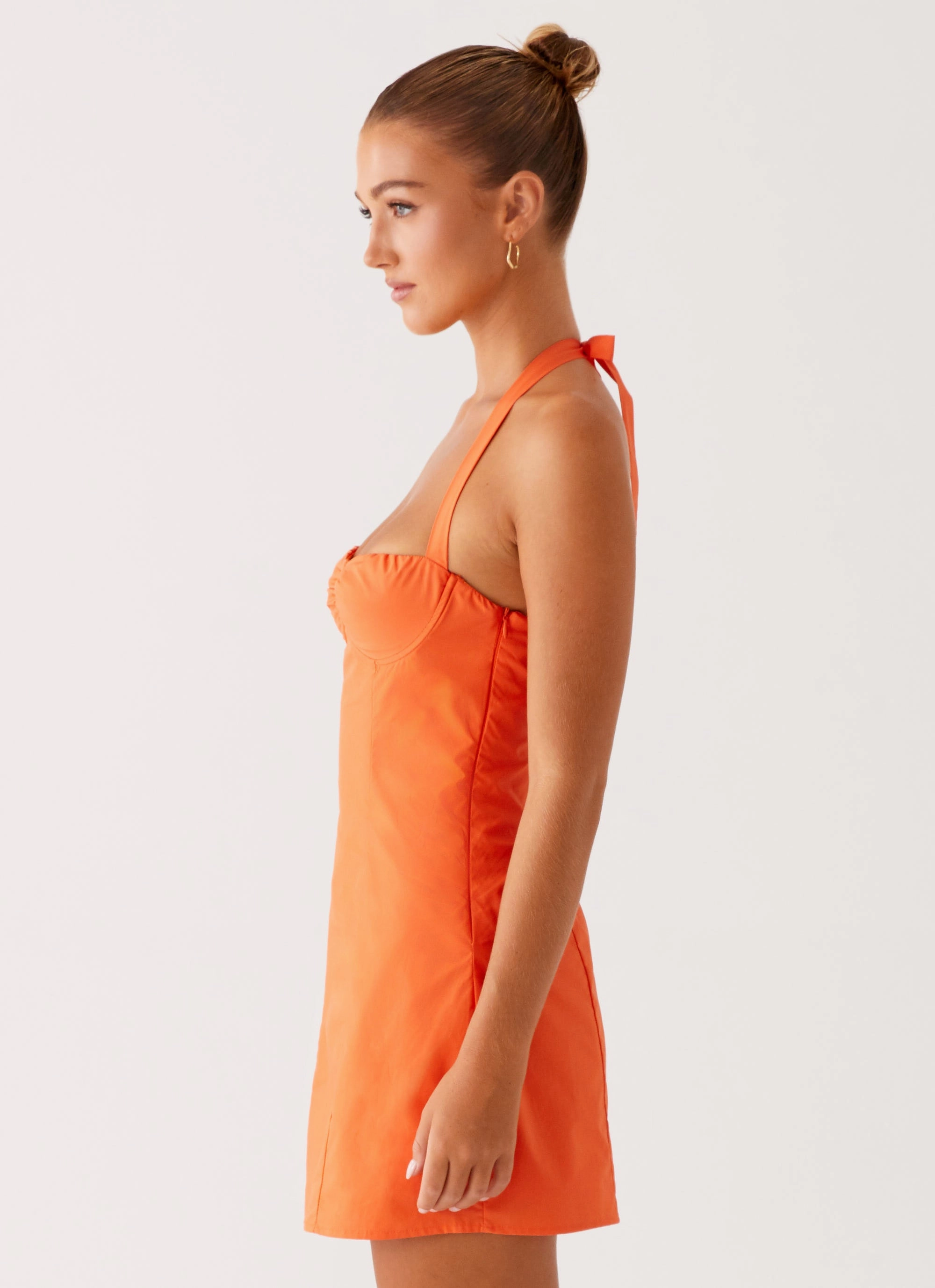 Modern Waistband Collar Accent Contessa Halter Mini Dress - Orange