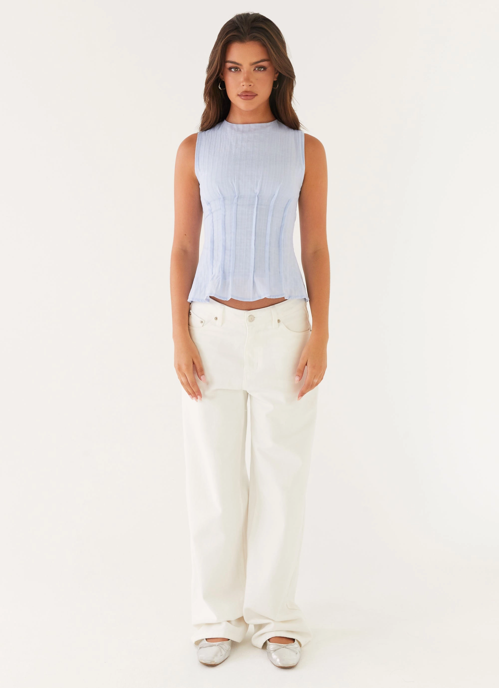 RibbedTrim Franco Tie Back Top - Blue