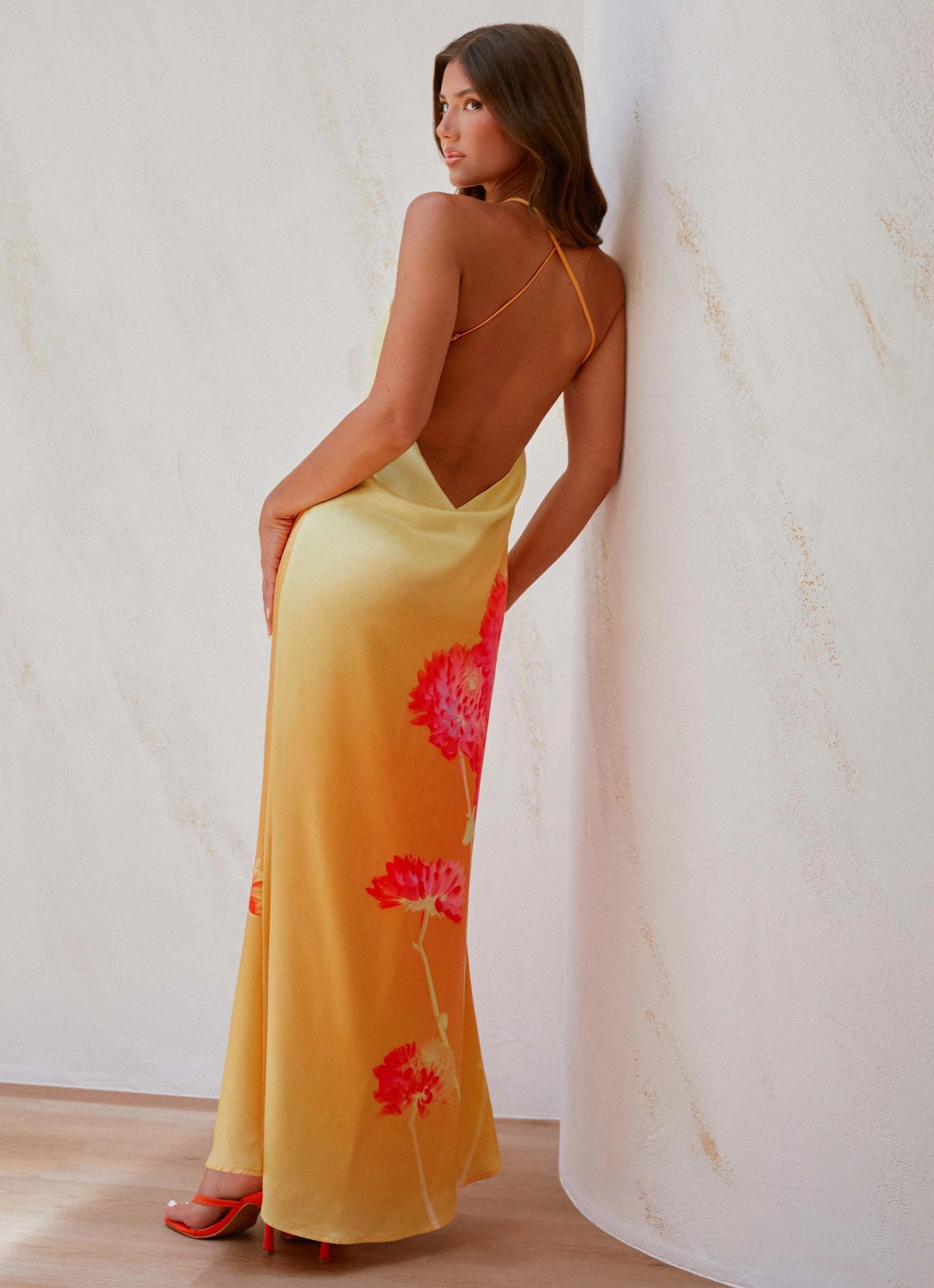 Chloe Maxi Dress - Orange Floral Tulle Air Bold Design