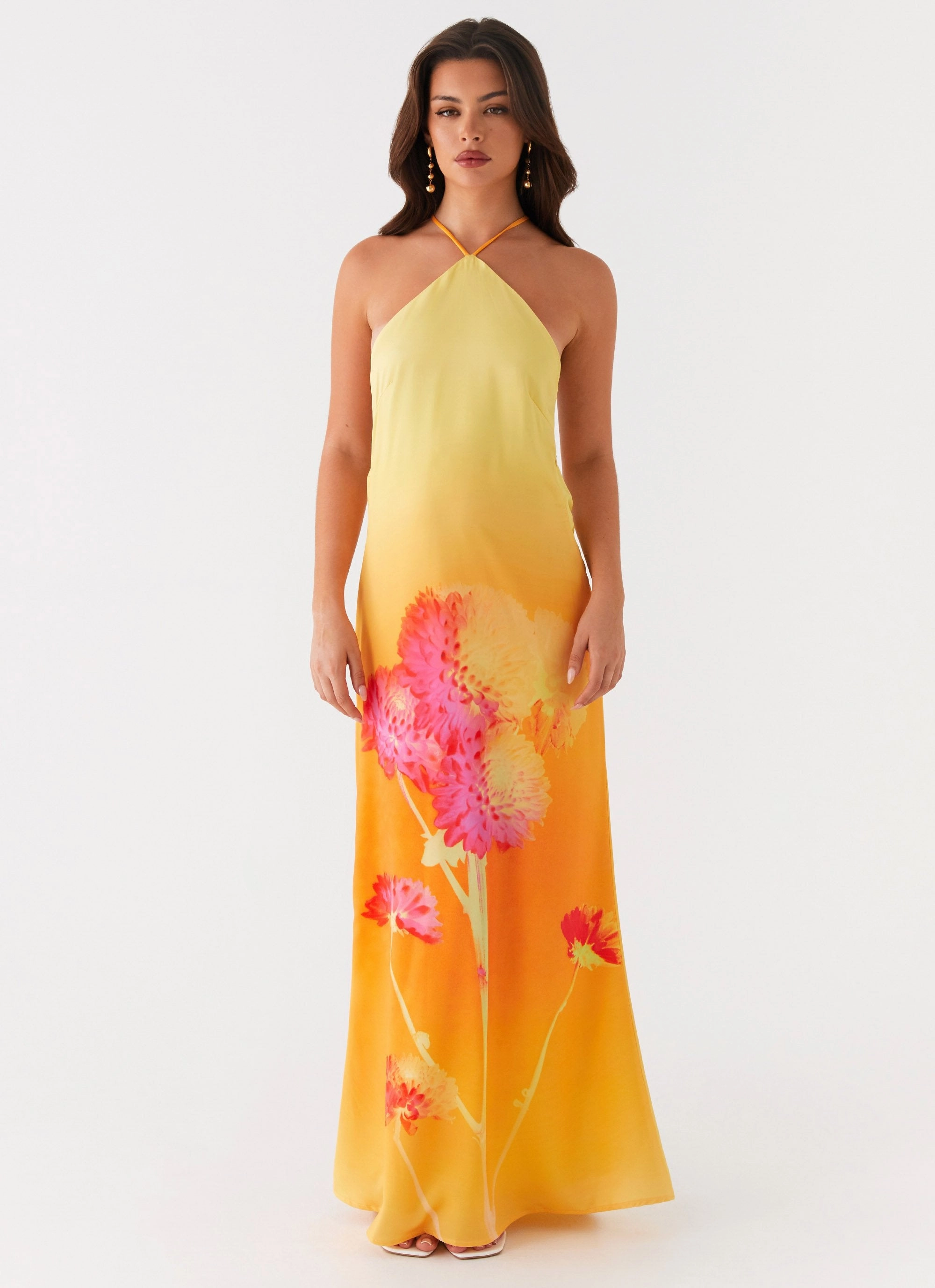 Sleek and Simple Year Round Chloe Maxi Dress - Orange Floral