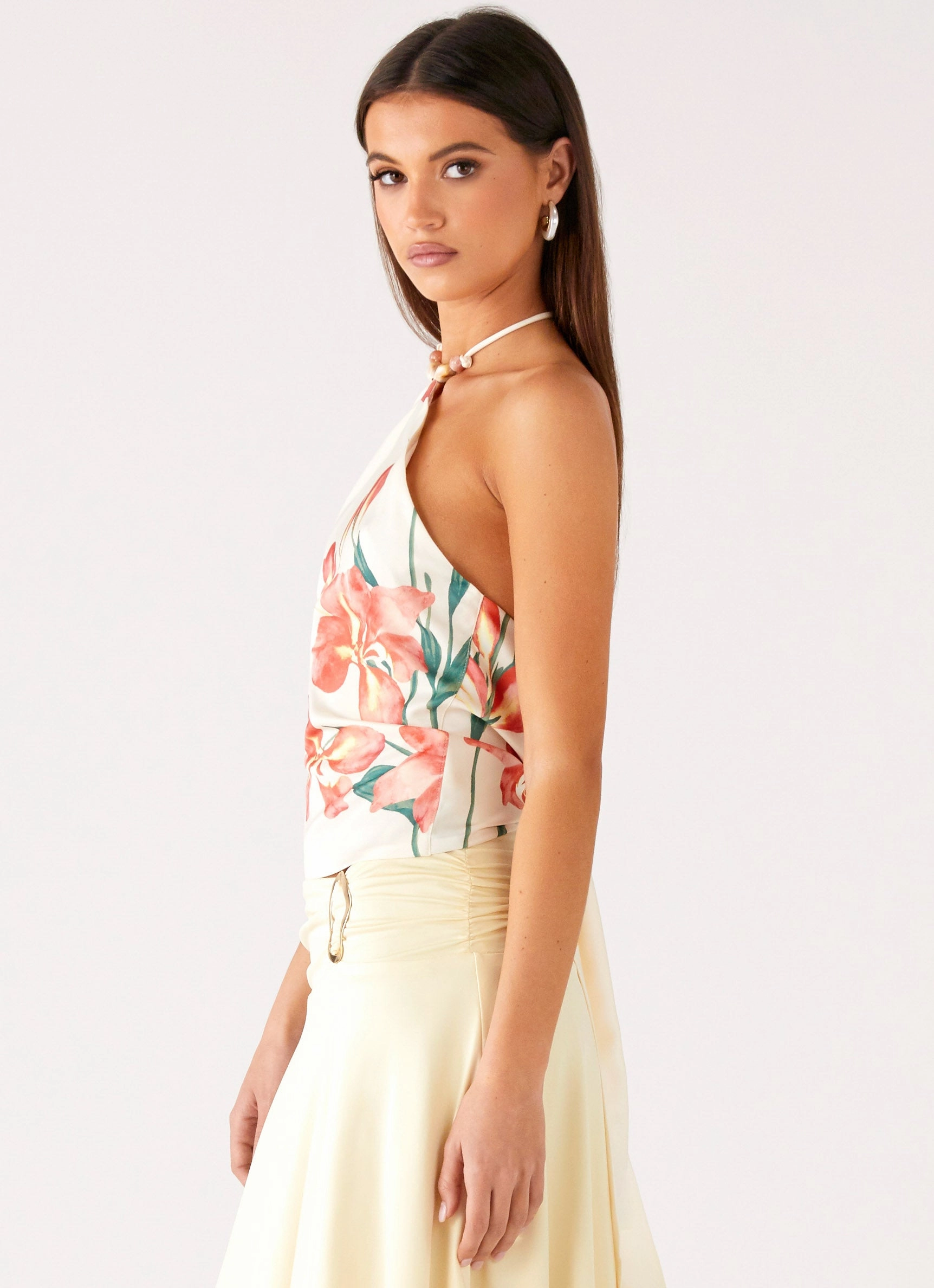 Loreta Beaded Tie Back Top - Siena Floral MultiFunctional Pocket Placement