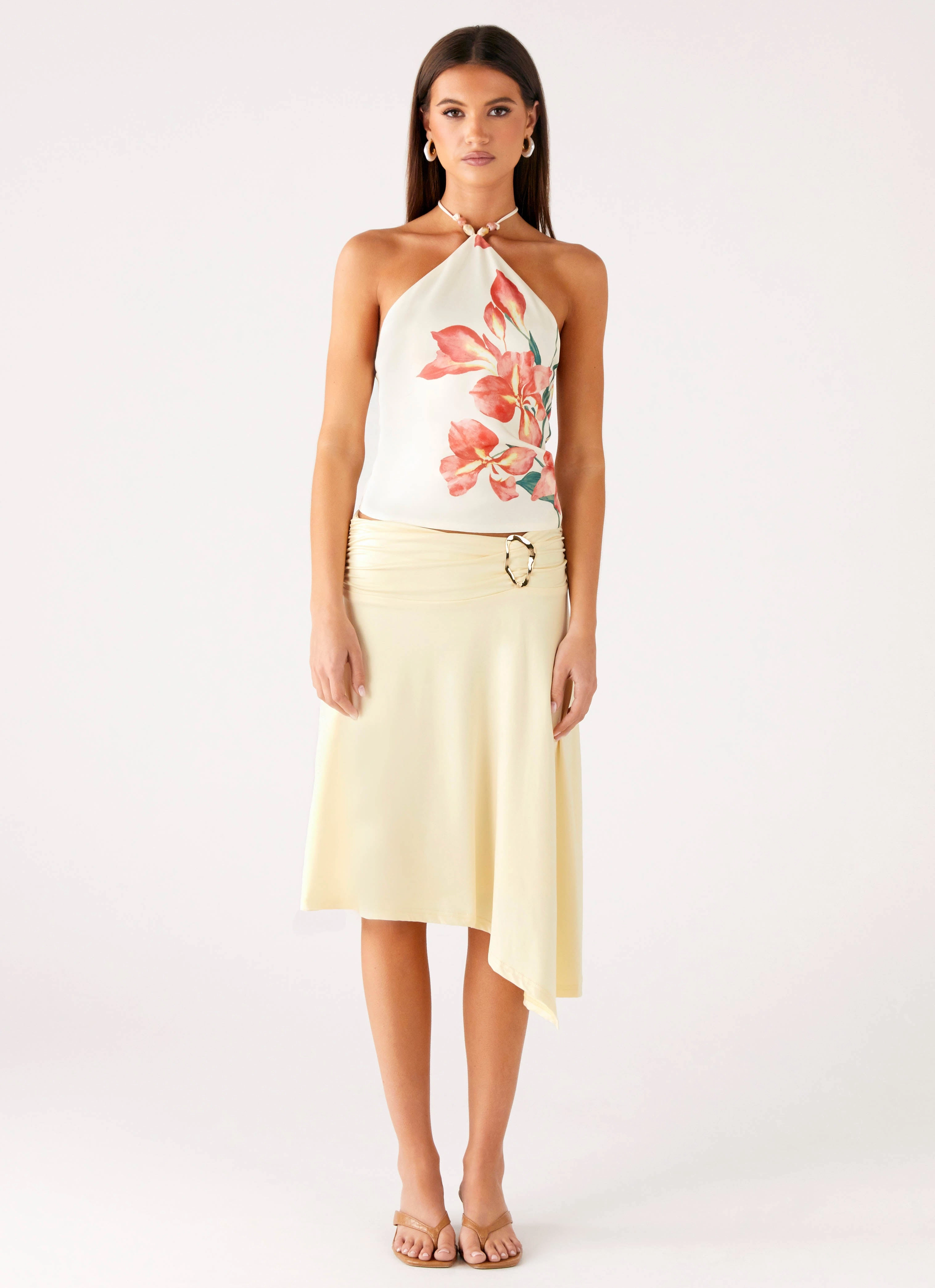 Loreta Beaded Tie Back Top - Siena Floral Noise Reducing Fabric Treatment