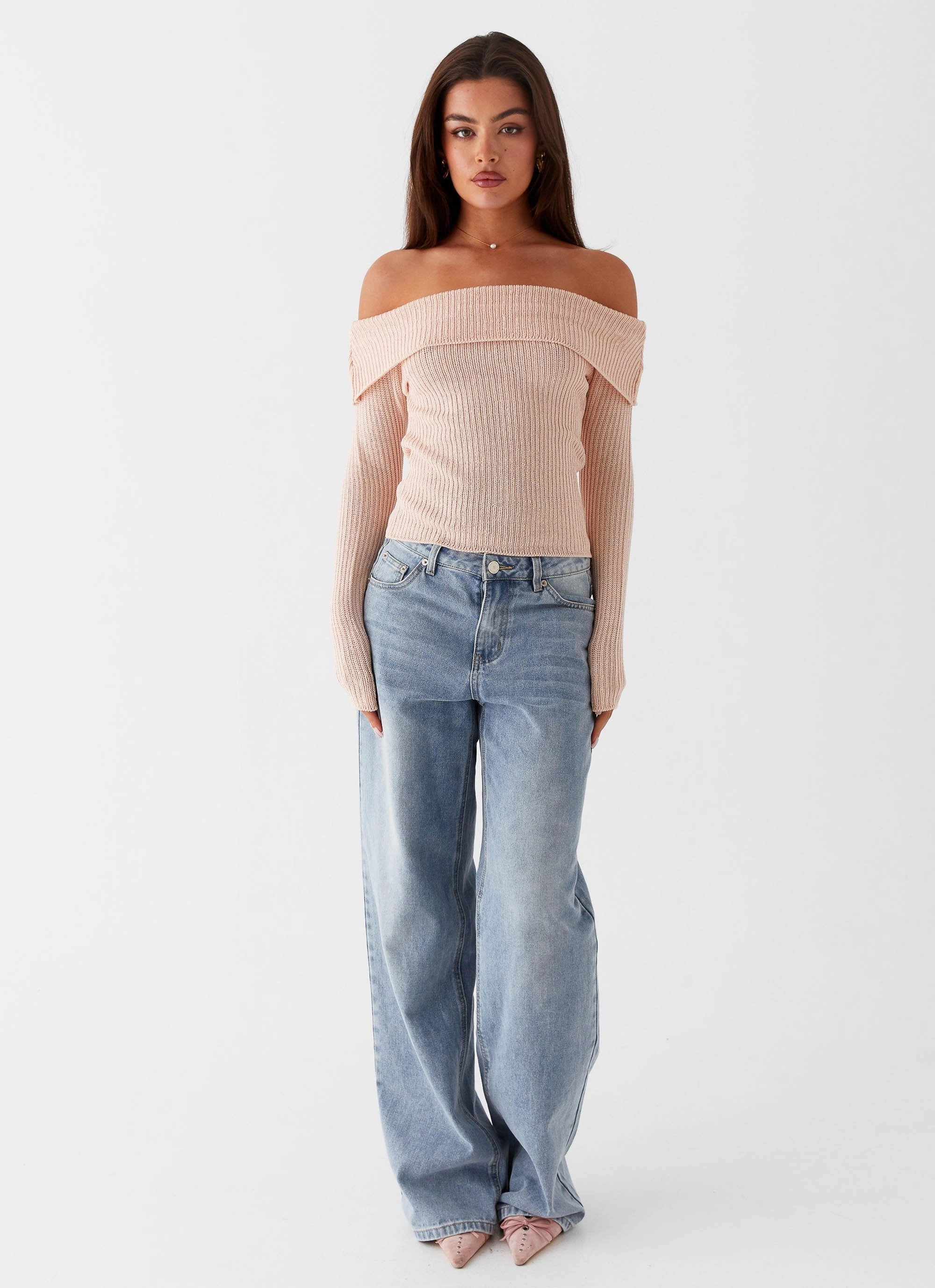 Hidden Pocket Rina Long Sleeve Knit Top - Blush