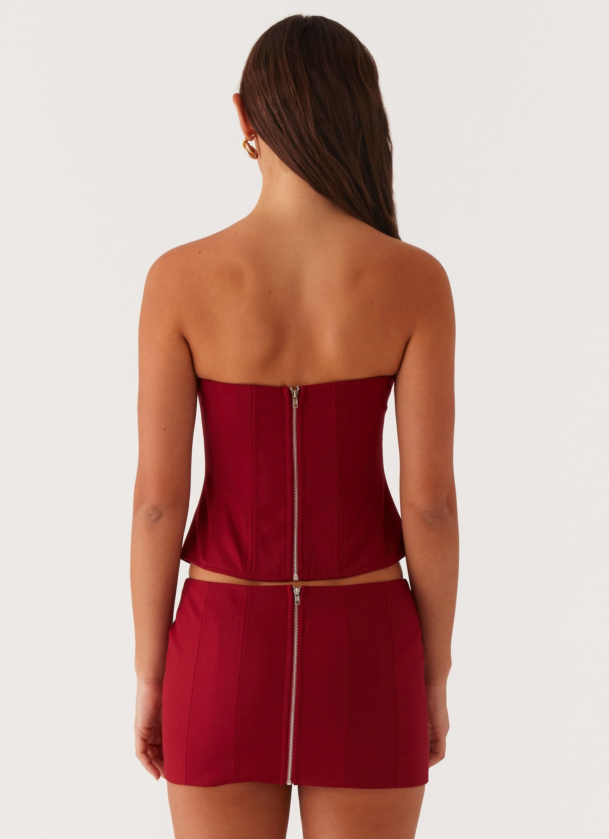 Quick-Dry Fabric Wrinkle Resistant Weave Armelle Corset Top - Maroon