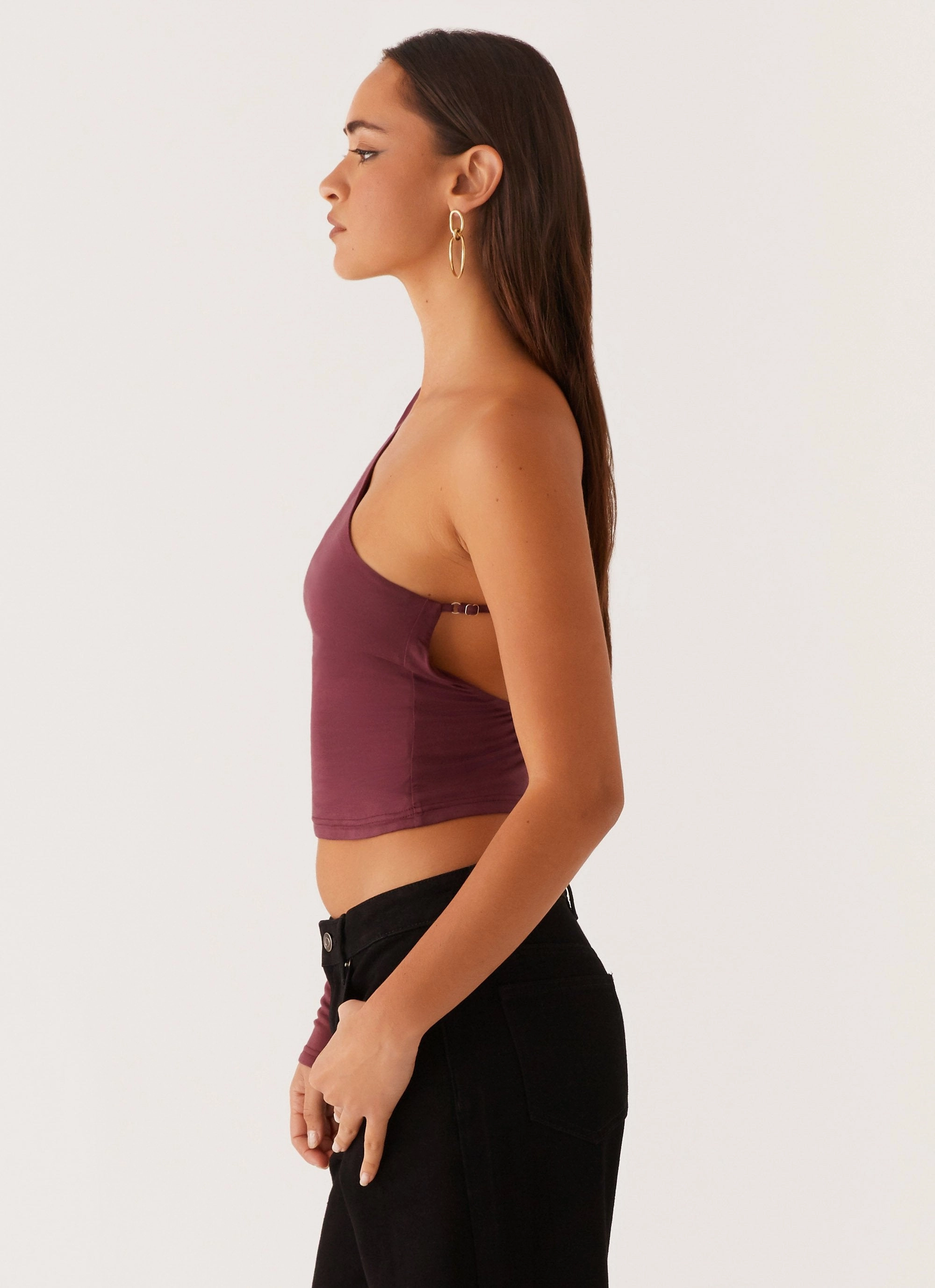AntiStaticInnerLining Hawkins Open Back One Shoulder Top - Mulberry