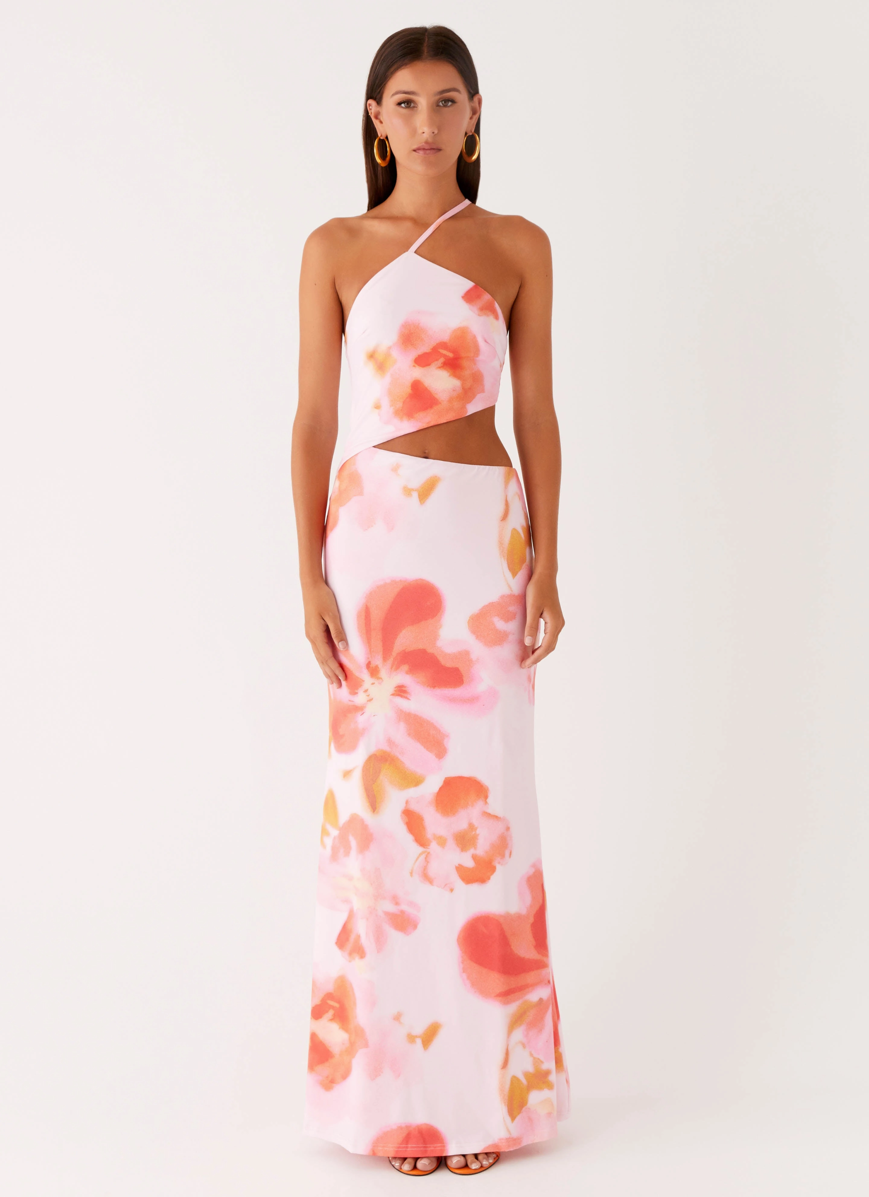 Stylish Design Chill Wear Riano Cut Out Maxi Dress - Blushing Blossom