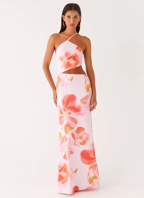 Pearl-Detail Noble Aura Riano Cut Out Maxi Dress - Blushing Blossom